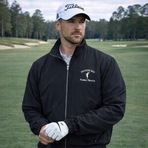 Vtg SDI-TEC Men’s XL Spanish Bay Pebble Beach Golf Windbreaker Jacket Preppy Zip